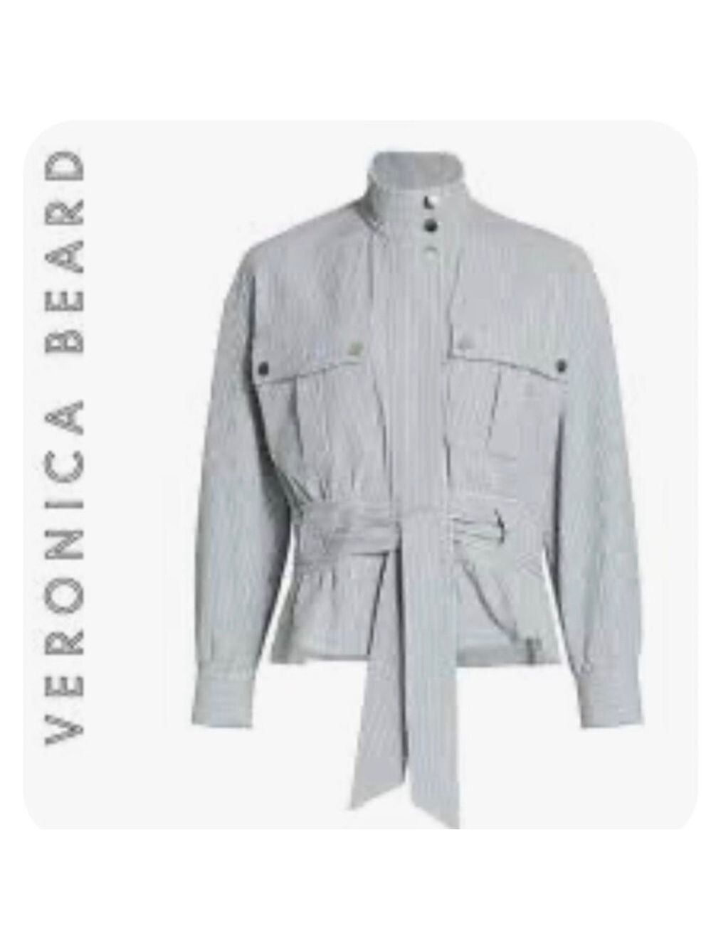 NWT Veronica Beard Bomber Jacket York Blue White Stripe Seersucker L!